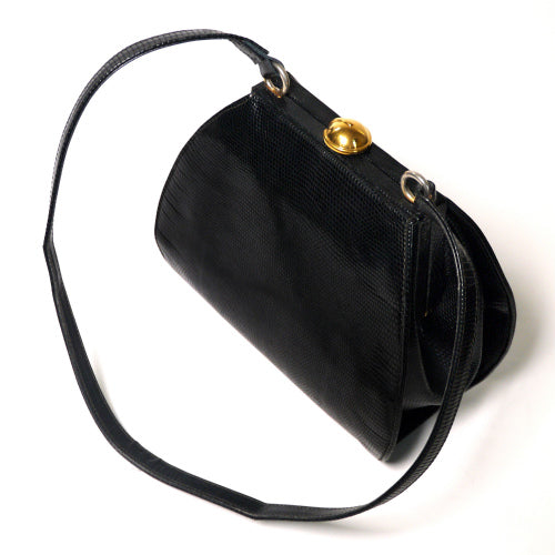 OLD Gucci　<訳アリ>リザード型押しがま口ショルダー(黒)