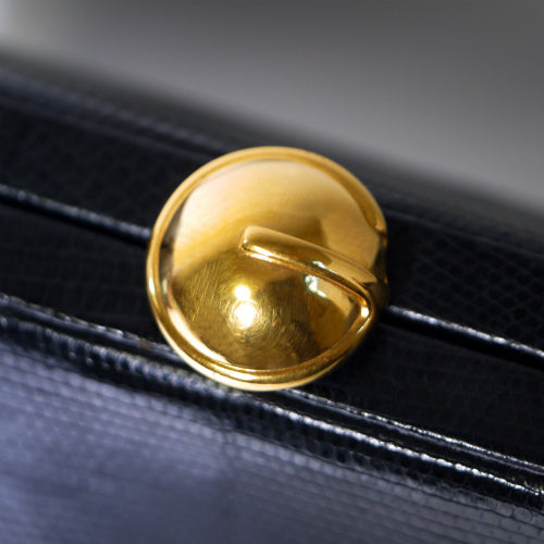 OLD Gucci　<訳アリ>リザード型押しがま口ショルダー(黒)