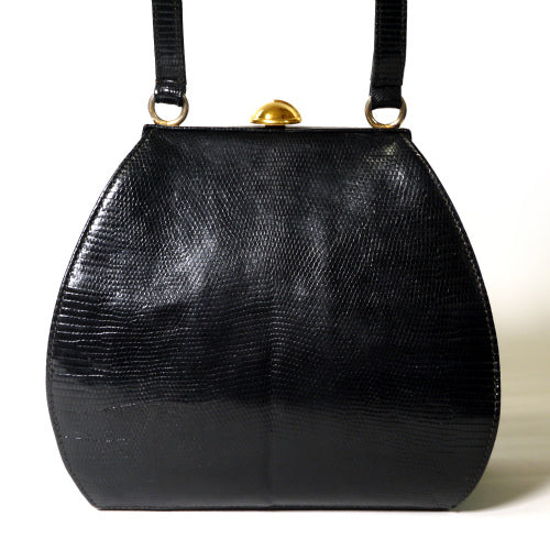 OLD Gucci　<訳アリ>リザード型押しがま口ショルダー(黒)