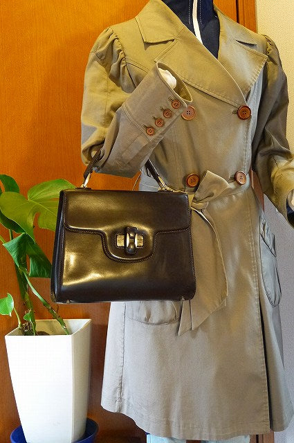 OLD Gucci ブロカント総皮ハンドバッグ(濃茶)