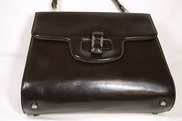 OLD Gucci ブロカント総皮ハンドバッグ(濃茶)