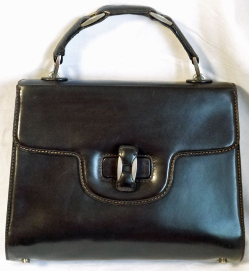 OLD Gucci ブロカント総皮ハンドバッグ(濃茶)
