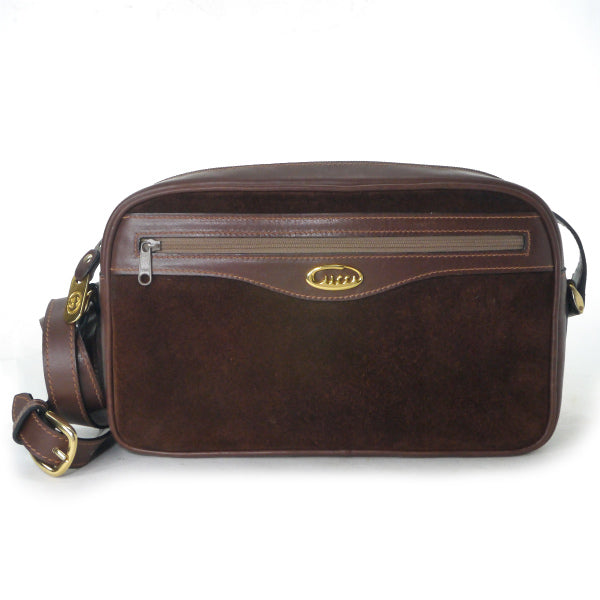 OLD Gucci 筆記体ロゴ金具　スエードショルダ−（茶）