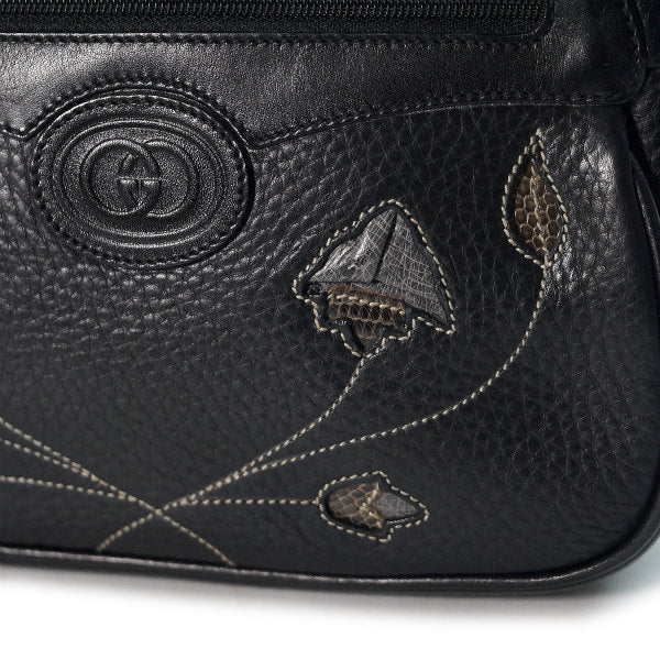 OLD Gucci　リーフ刺繍ポシェット（黒）