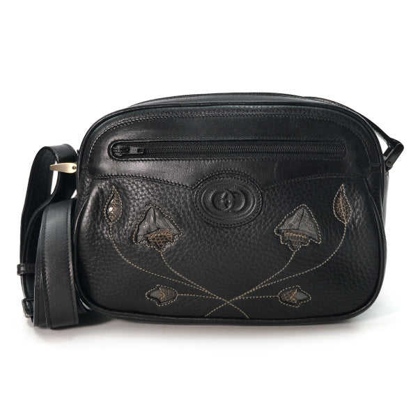 OLD Gucci　リーフ刺繍ポシェット（黒）