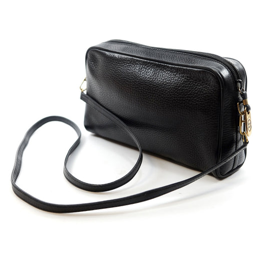 OLD Gucci　型押しレザーシンプル斜めがけショルダー（黒）