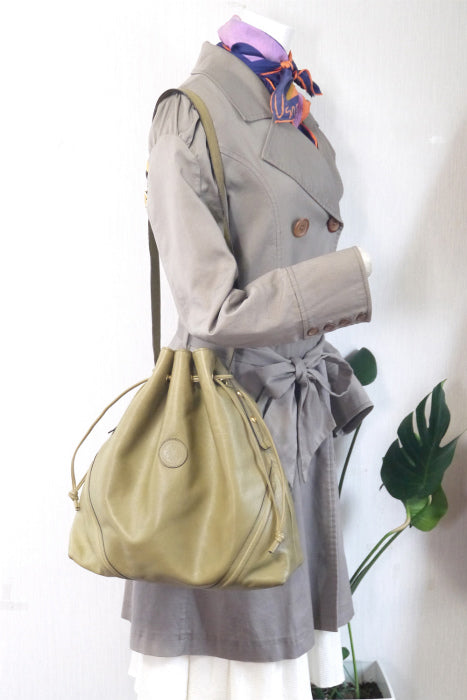 OLD Gucci オリーブグリーン巾着ショルダー