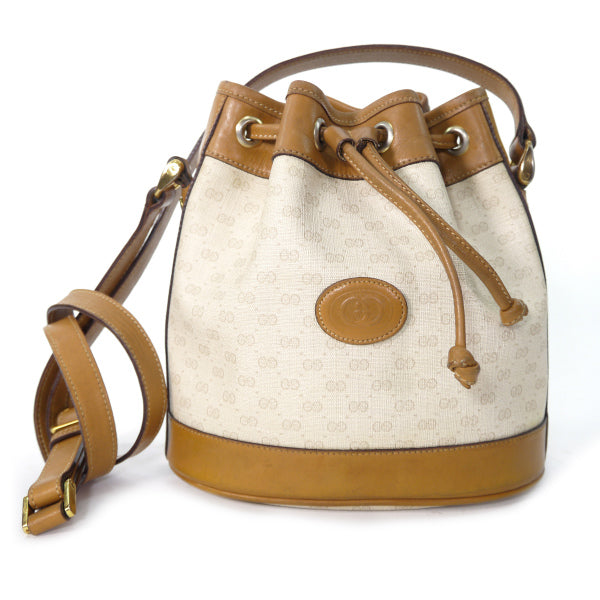 OLD Gucci　マイクロGG巾着ミニショルダー（キャメル×白）