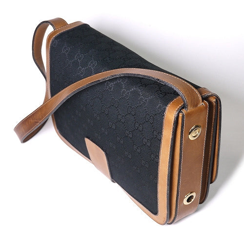 OLD Gucci インターロッキングショルダー（黒×キャメル）