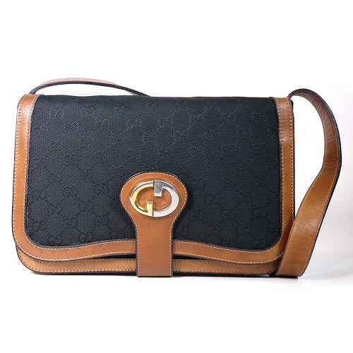 OLD Gucci インターロッキングショルダー（黒×キャメル）