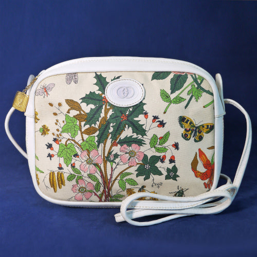 OLD Gucci FLORA フローラ四角ポシェット（白）