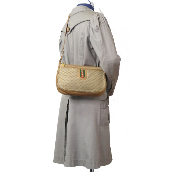 OLD Gucci ジャガード マイクロＧＧシェリーショルダー（キャメル）