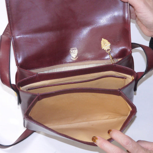 OLD Gucci 3層式総皮ショルダー(ボルドー)