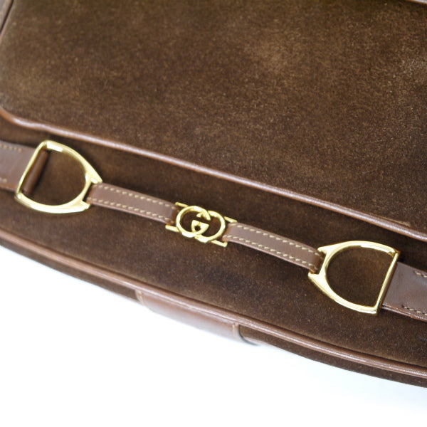 OLD Gucci　レア!!G×ビット金具フロントポケットショルダー（茶・スエード ）