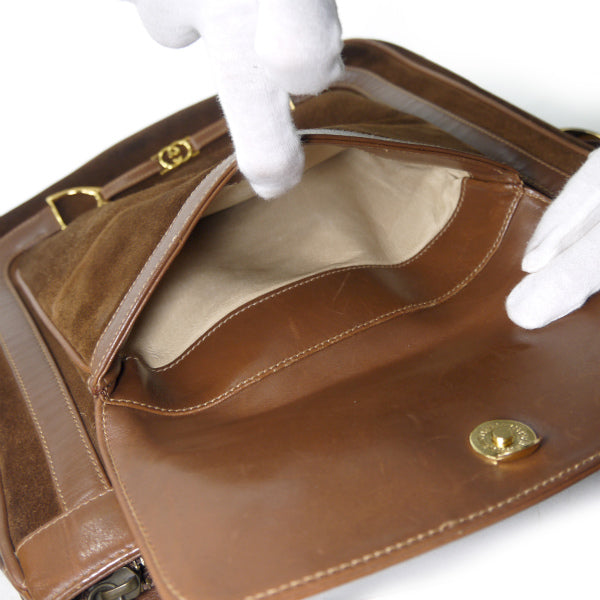 OLD Gucci　レア!!G×ビット金具フロントポケットショルダー（茶・スエード ）