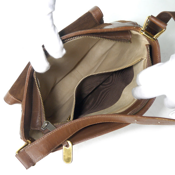 OLD Gucci　レア!!G×ビット金具フロントポケットショルダー（茶・スエード ）