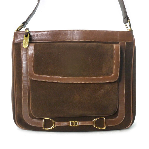 OLD Gucci　レア!!G×ビット金具フロントポケットショルダー（茶・スエード ）