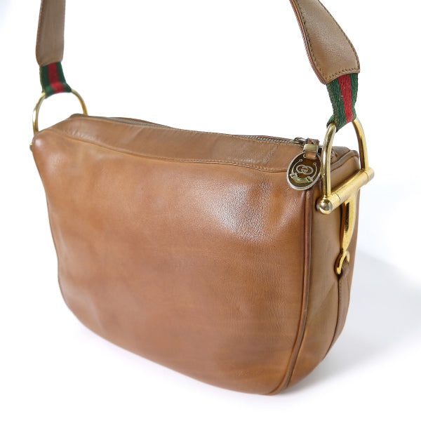OLD Gucci 総革サイドシェリー ビット金具ショルダー（茶）