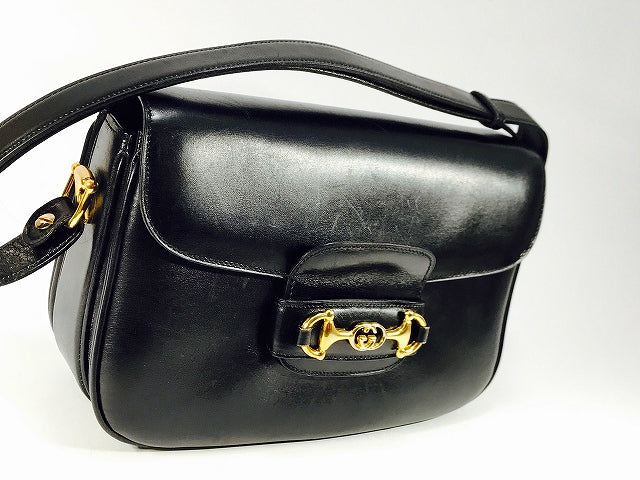 OLD Gucci＜訳あり＞総革ビット&GG金具ショルダー(黒)