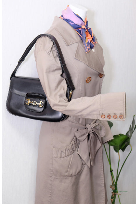 OLD Gucci＜訳あり＞総革ビット&GG金具ショルダー(黒)