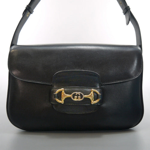 OLD Gucci＜訳あり＞総革ビット&GG金具ショルダー(黒)