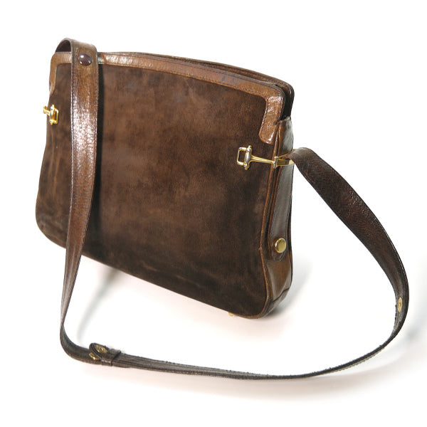 OLD Gucci　レア!!スエードG金具ビットショルダー（茶）