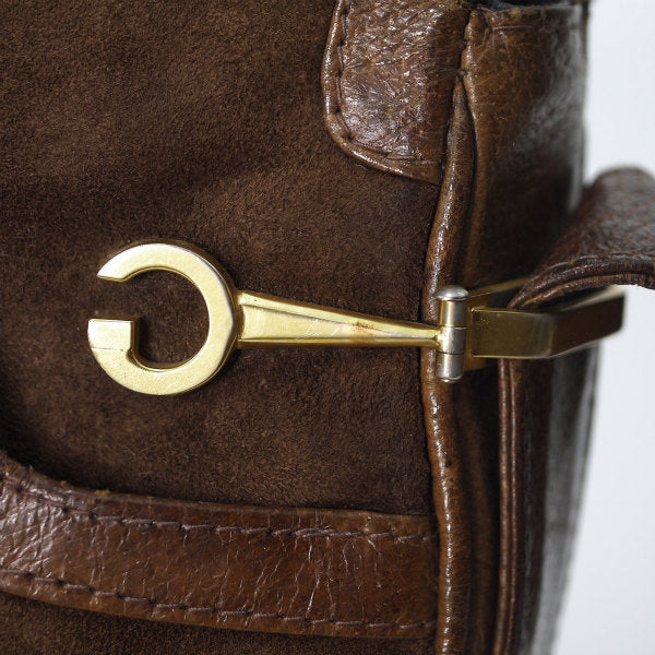 OLD Gucci　レア!!スエードG金具ビットショルダー（茶）