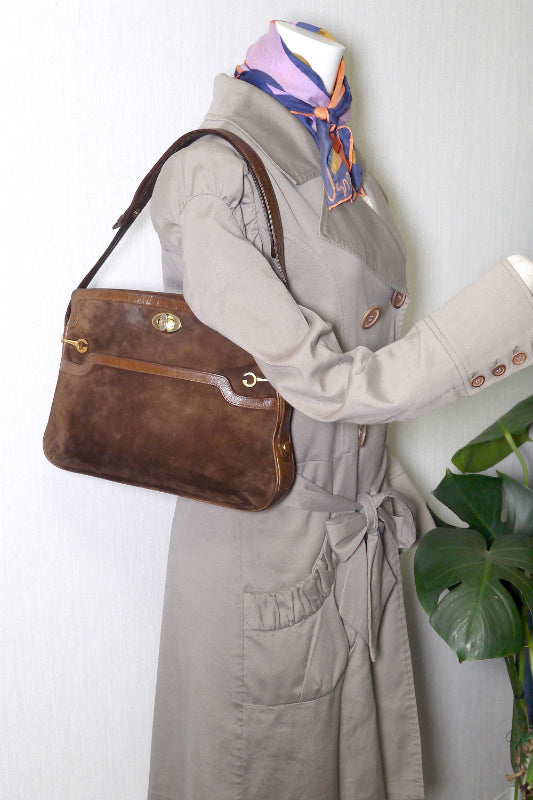 OLD Gucci　レア!!スエードG金具ビットショルダー（茶）