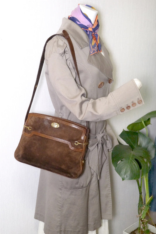 OLD Gucci　レア!!スエードG金具ビットショルダー（茶）