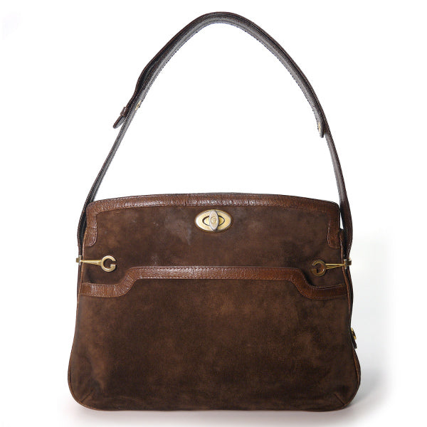 OLD Gucci　レア!!スエードG金具ビットショルダー（茶）