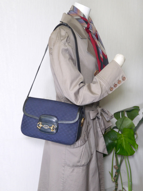 OLD Gucci ビット&GG金具ジャガードショルダー(紺)