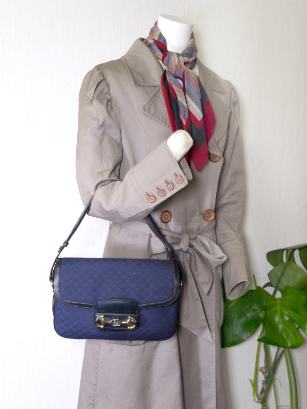 OLD Gucci ビット&GG金具ジャガードショルダー(紺)