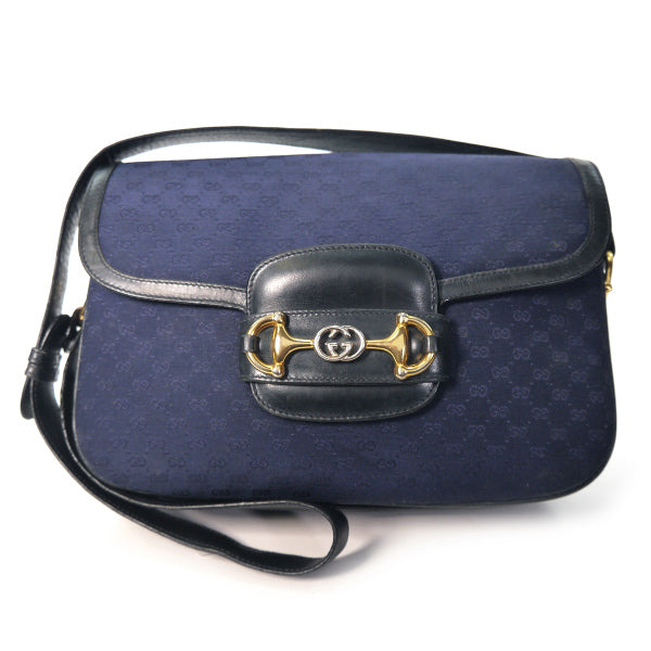 OLD Gucci ビット&GG金具ジャガードショルダー(紺)