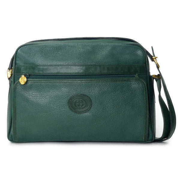 OLD Gucci　GGエンボスロゴ型押しレザーショルダー（緑）