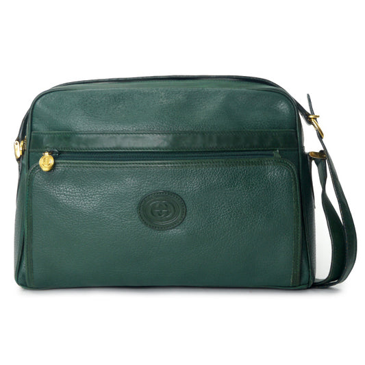 OLD Gucci　GGエンボスロゴ型押しレザーショルダー（緑）