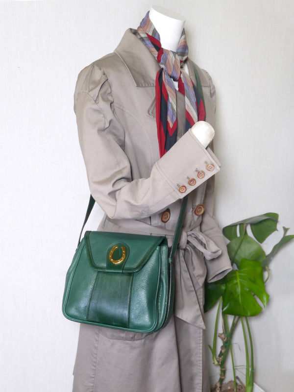 OLD Gucci 総革ビット金具ショルダー(緑)
