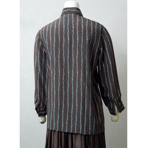 OLD Gucci  シルクブラウス （ロープ柄ストライプ 茶）