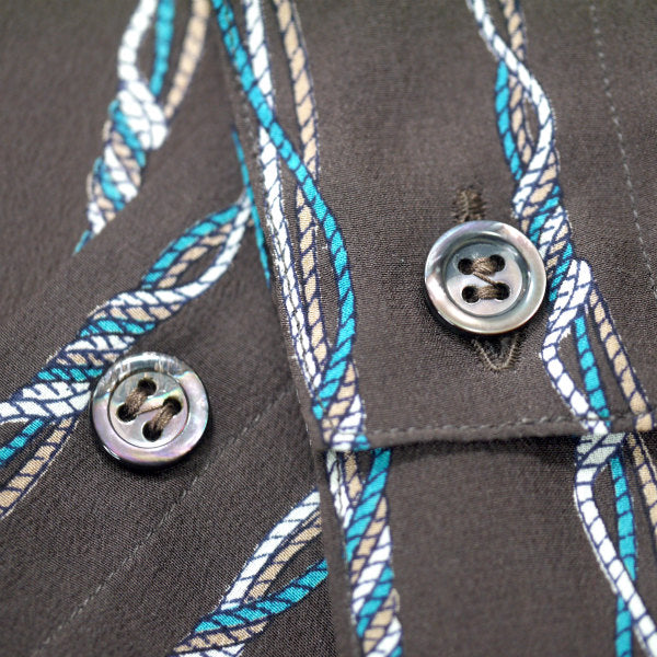 OLD Gucci  シルクブラウス （ロープ柄ストライプ 茶）