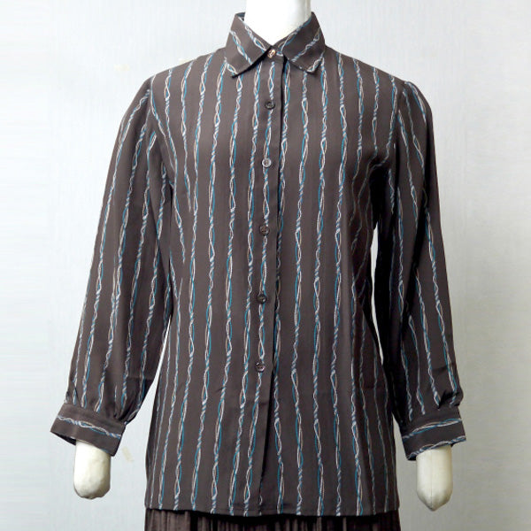OLD Gucci  シルクブラウス （ロープ柄ストライプ 茶）