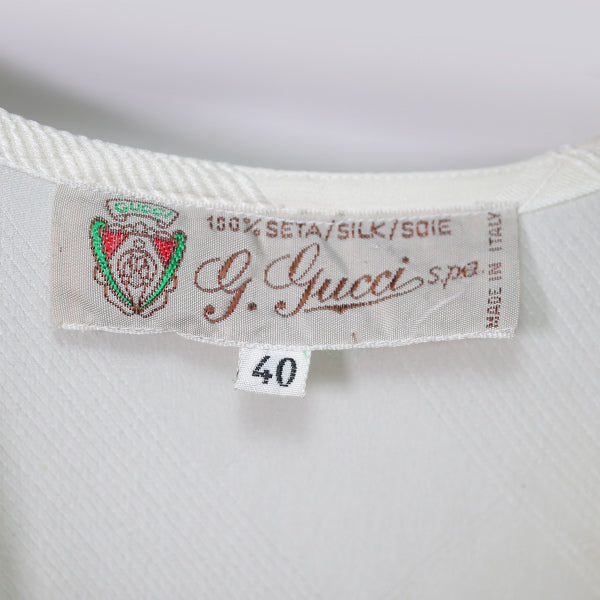 OLD Gucci チェック柄 ボウタイシルクブラウス （白）