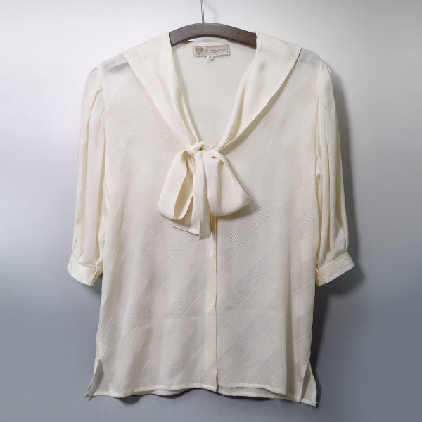 OLD Gucci チェック柄 ボウタイシルクブラウス （白）