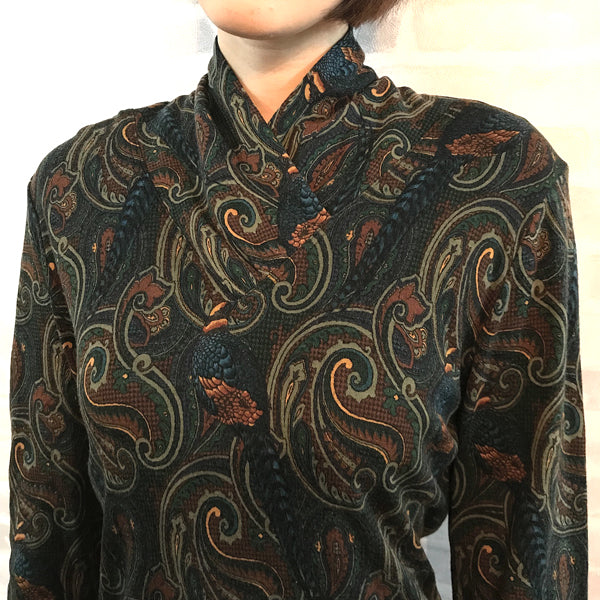 OLD Gucci ペイズリー柄ドレープタートルワンピース（緑系）