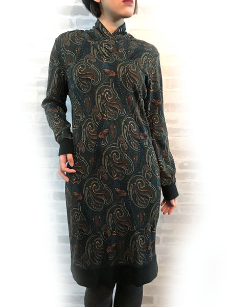 OLD Gucci ペイズリー柄ドレープタートルワンピース（緑系）