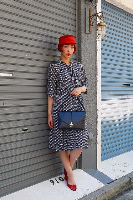 OLD Gucci　ビット金具総革ショルダー（ネイビー）