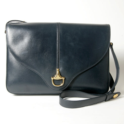 OLD Gucci　ビット金具総革ショルダー（ネイビー）