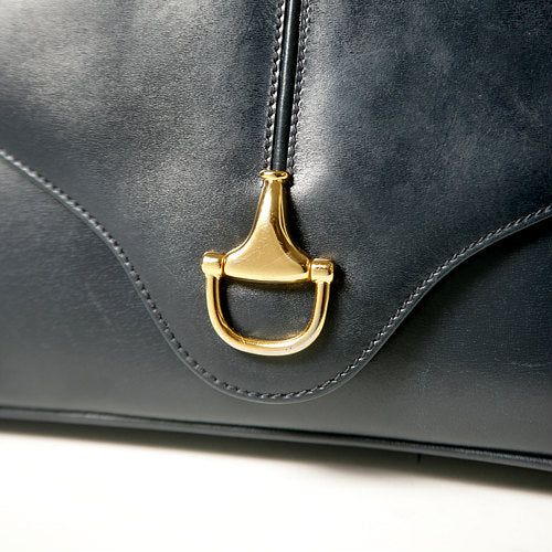 OLD Gucci　ビット金具総革ショルダー（ネイビー）