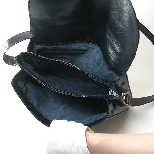 OLD Gucci　ビット金具総革ショルダー（ネイビー）