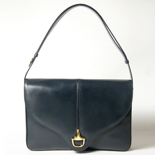 OLD Gucci　ビット金具総革ショルダー（ネイビー）