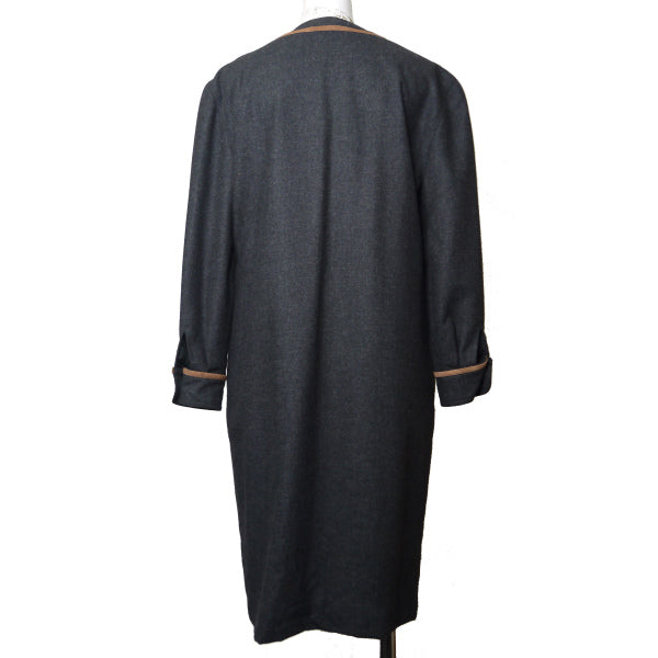 OLD Gucci レザーライン ウールワンピース（チャコールグレー）