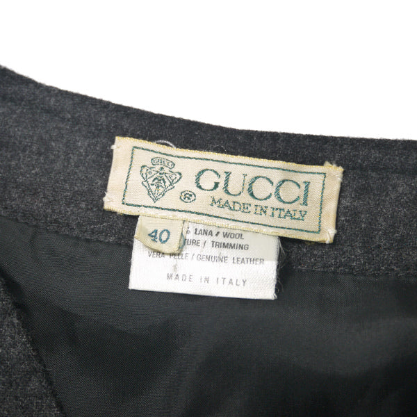OLD Gucci レザーライン ウールワンピース（チャコールグレー）